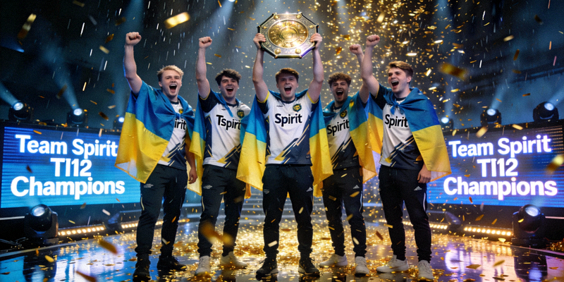 Team Spirit战队TI12夺冠时刻 - 金色雨中的冠军队伍